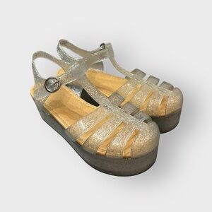 Wild Diva Silver Glitter Jelly Chunky Platform Sandals - Y2K 2000s